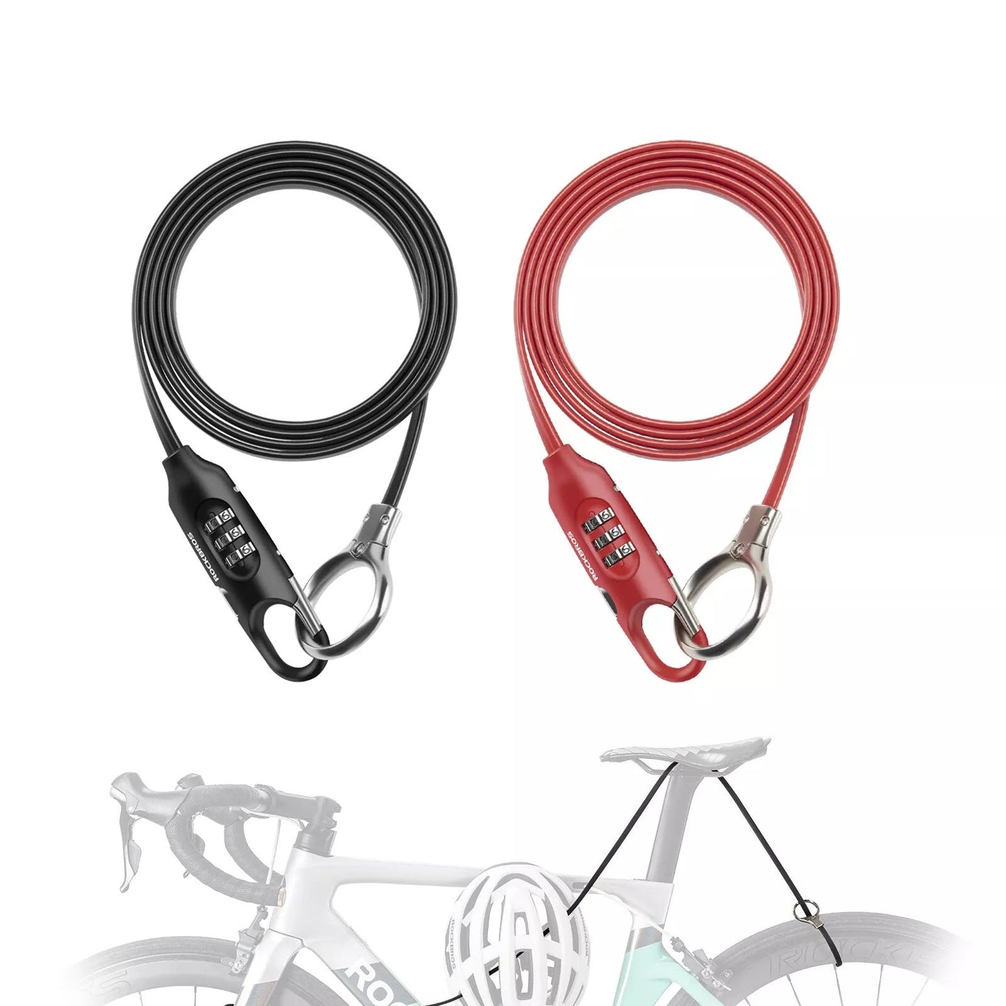 ROCKBROS câble antivol de vélo 150cm avec code numérique antivol pour vélo scooter bébé poussette rouge/noir