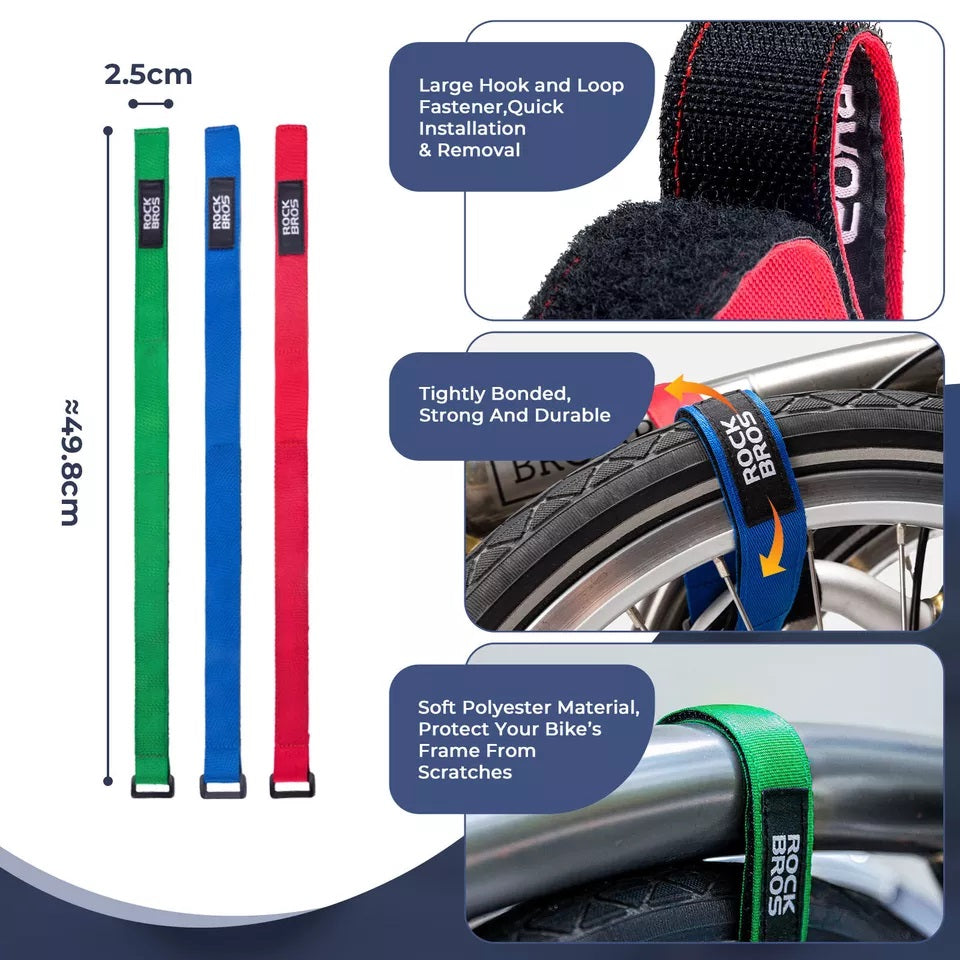ROCKBROS Attache de câble Velcro Sangle d'arrimage Sangle d'arrimage 49,8 cm Sangles de vélo pour la fixation