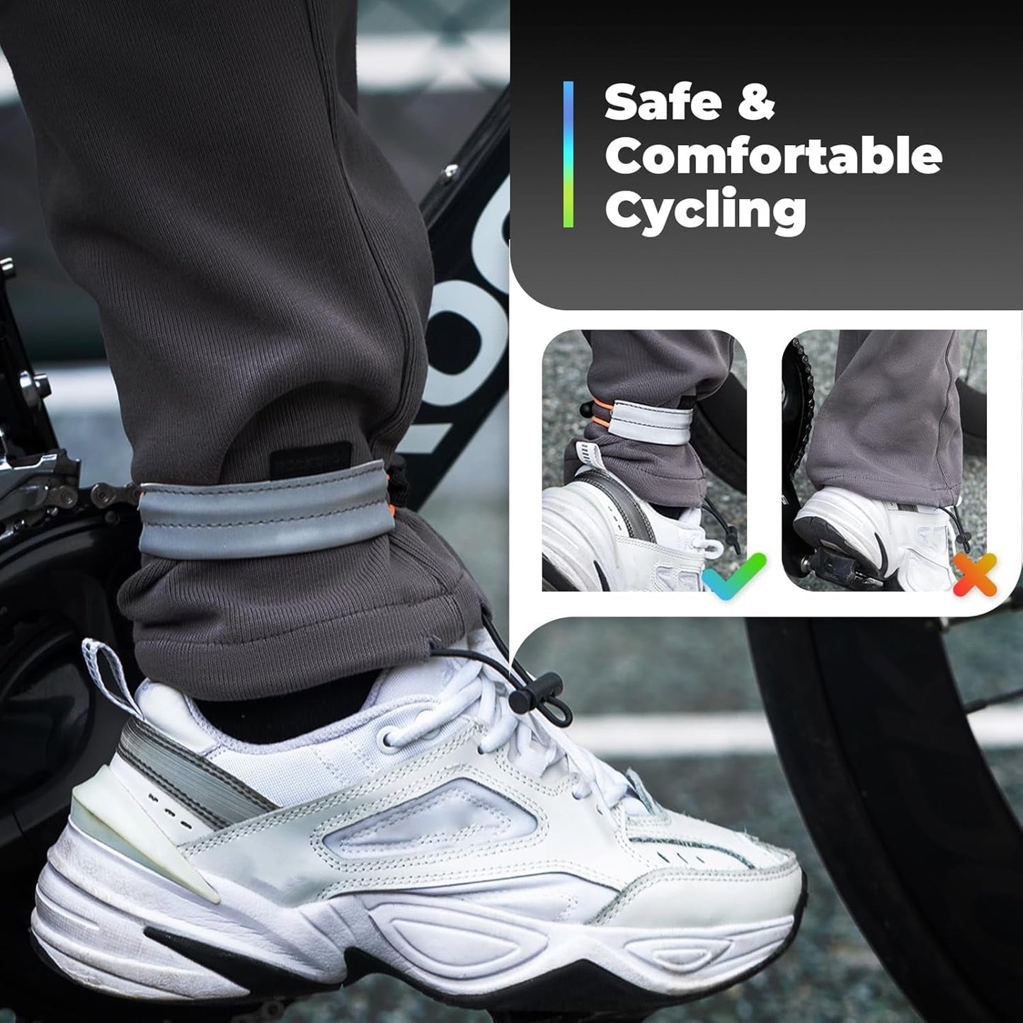ROCKBROS Bande Réfléchissante Clip de Pantalon Élastique Protecteur de Pantalon de Vélo Bande de Pantalon Réfléchissante pour Jogging en Plein Air Cyclisme Course à Pied 1 Paire