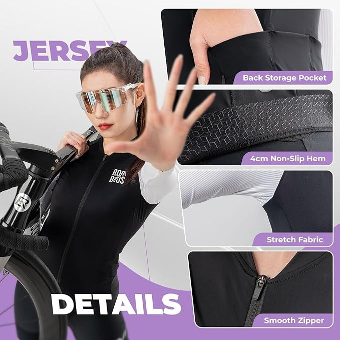 ROCKBROS Maillot de cyclisme pour femme à manches courtes - Veste de vélo d'été - Maillot de vélo de route avec 3 poches arrière - Vêtements de cyclisme VTT respirants