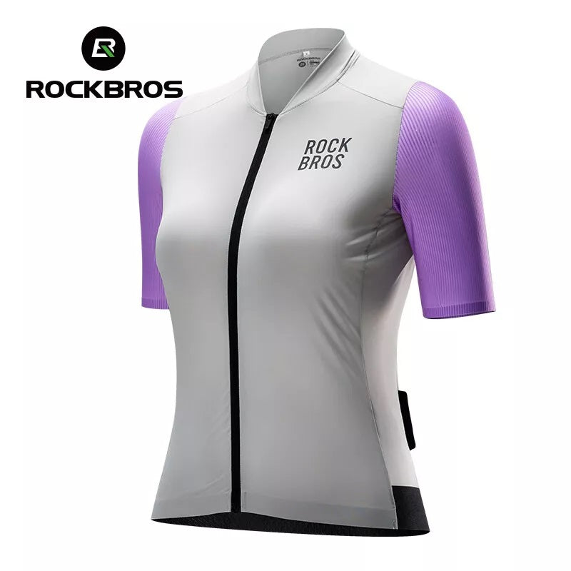 ROCKBROS Maillot de cyclisme pour femme à manches courtes - Veste de vélo d'été - Maillot de vélo de route avec 3 poches arrière - Vêtements de cyclisme VTT respirants