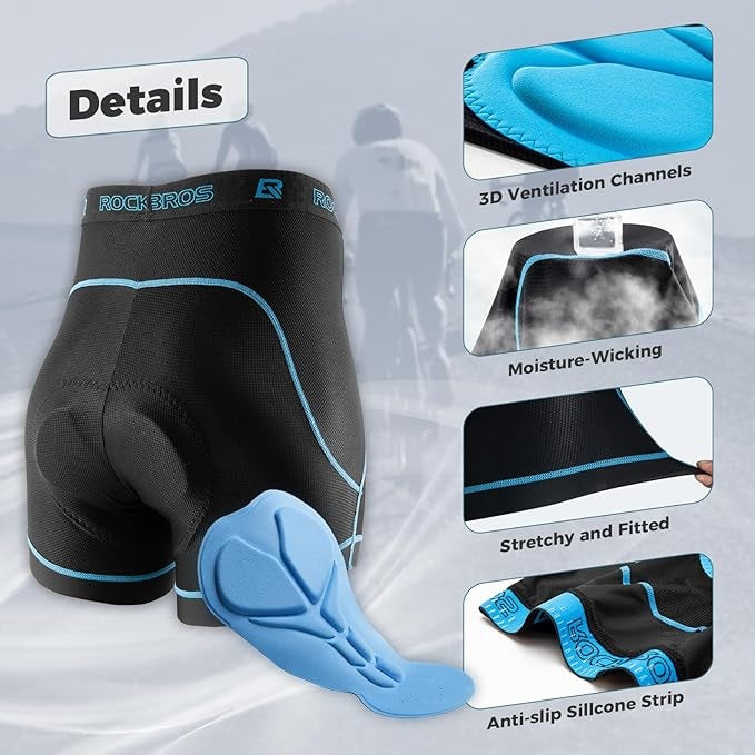ROCKBROS Cuissard de Cyclisme pour Hommes avec Rembourrage de Siège 4D Sous-vêtements de Cyclisme Respirants Sous-vêtements de Cyclisme Rembourrés Court Élastique VTT Vélo de Route M-3XL