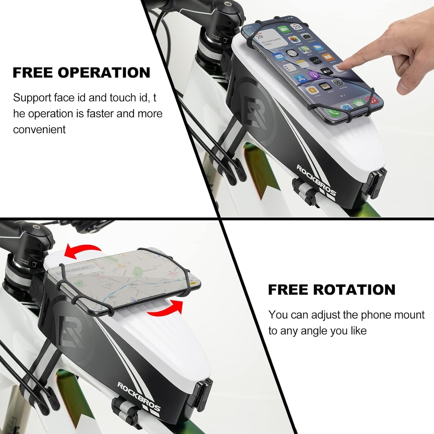 ROCKBROS sac de cadre de sac de vélo avec support de téléphone portable pour téléphone portable de 4 à 6,5 pouces