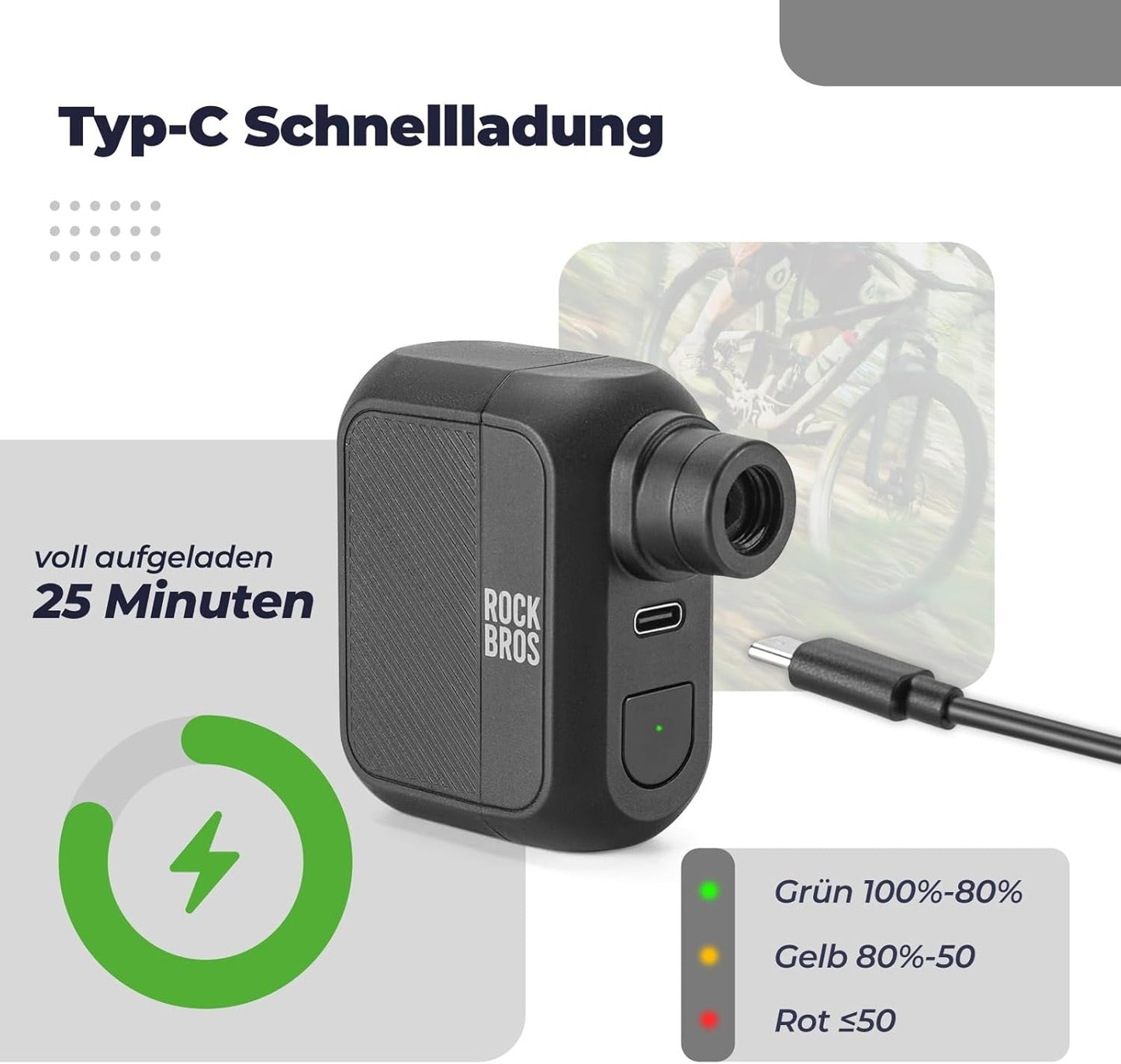 ROCKBROS Mini pompe à vélo électrique Mini pompe rechargeable maximale 100PSI