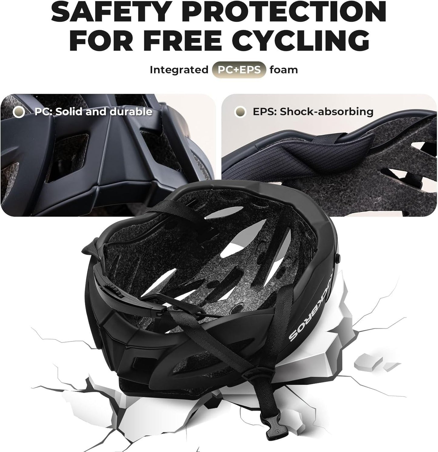 ROCKBROS Casque de vélo adulte avec visière magnétique amovible respirant réglable pour hommes et femmes 58-62 cm