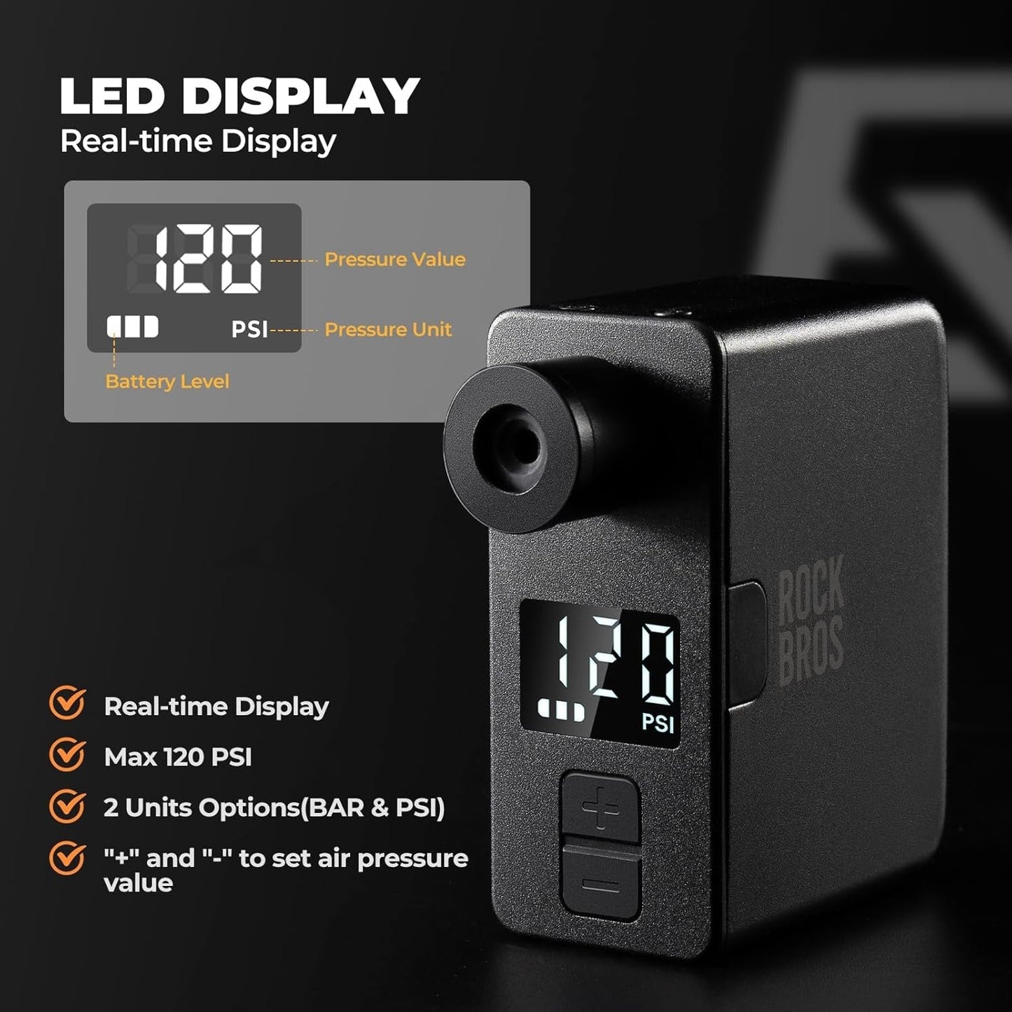ROCKBROS pompe à vélo électrique 120PSI Mini pompes portables rechargeables 450mAh minuscule e-pompe petit compresseur