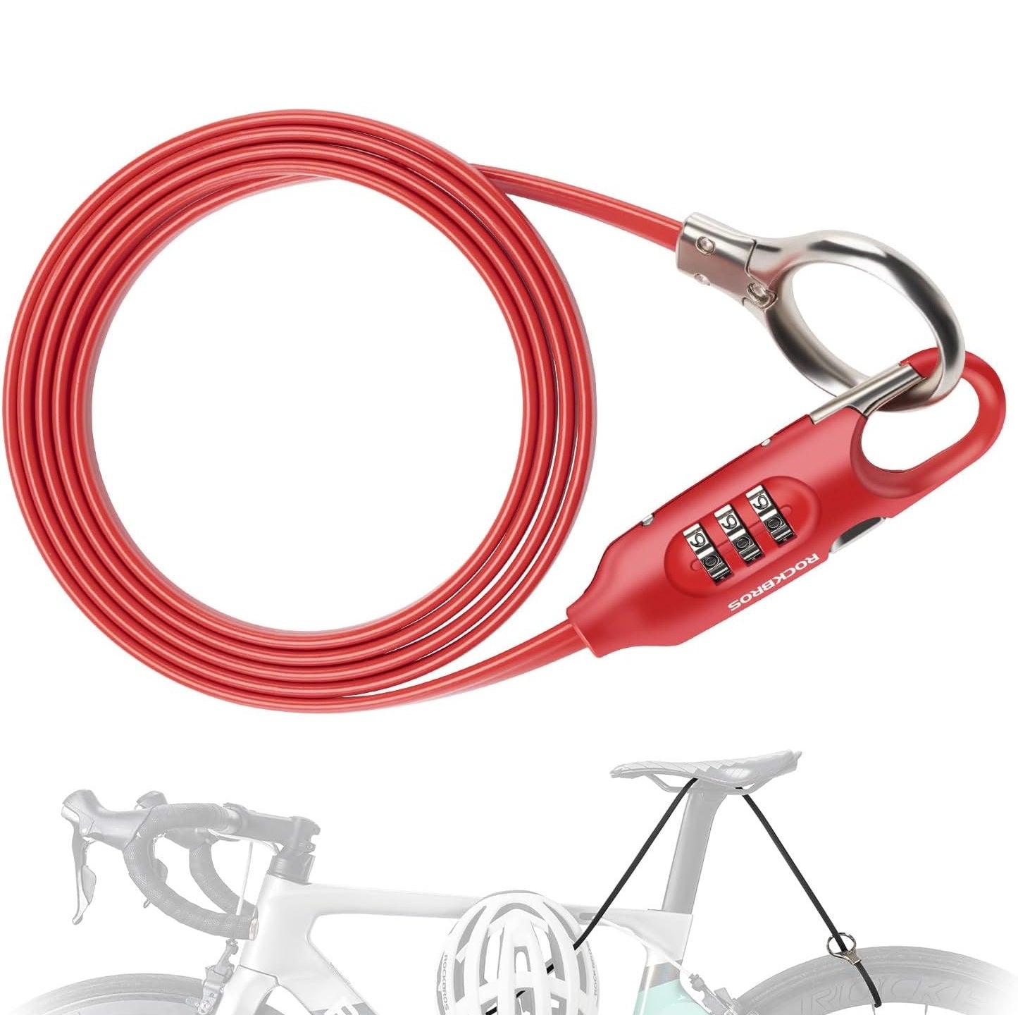 ROCKBROS câble antivol de vélo 150cm avec code numérique antivol pour vélo scooter bébé poussette rouge/noir
