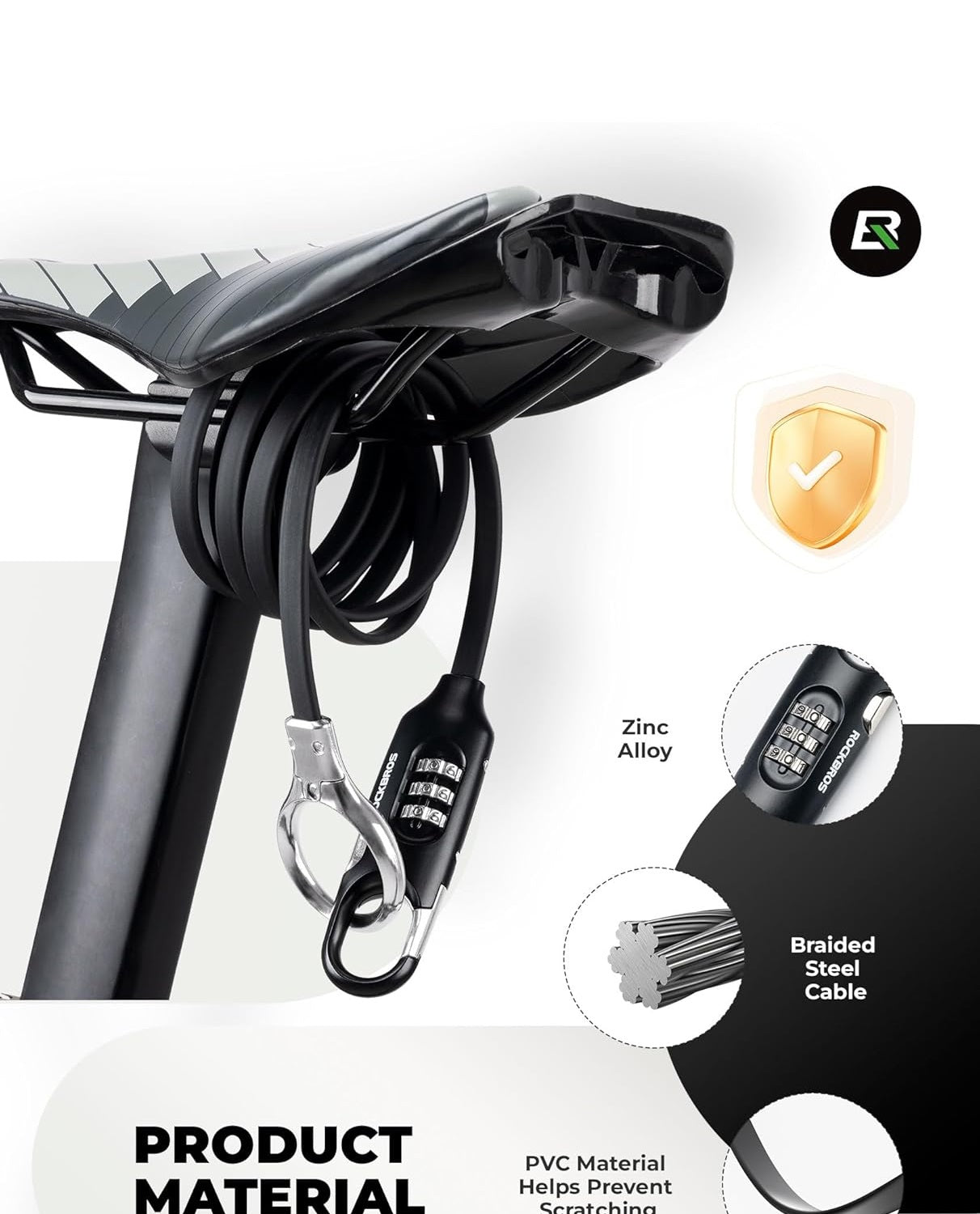 ROCKBROS câble antivol de vélo 150cm avec code numérique antivol pour vélo scooter bébé poussette rouge/noir