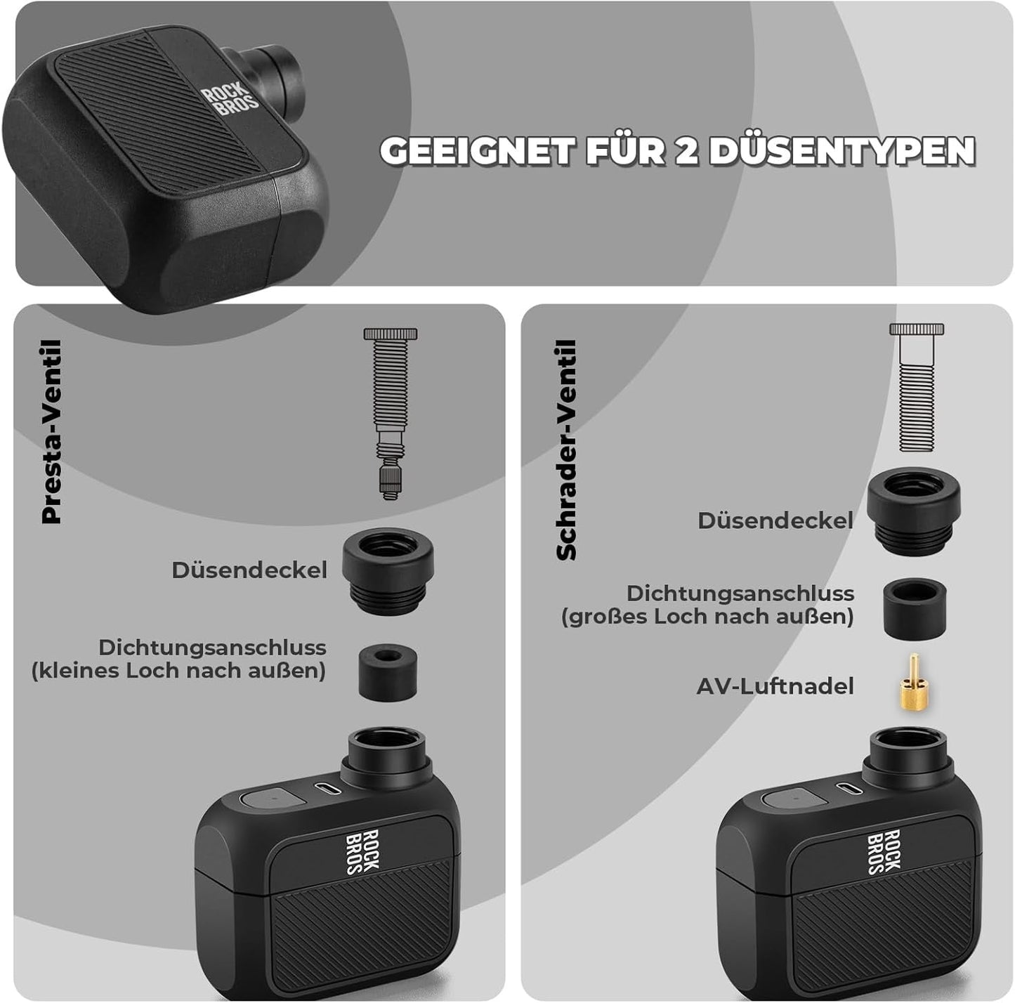 ROCKBROS Mini pompe à vélo électrique Mini pompe rechargeable maximale 100PSI