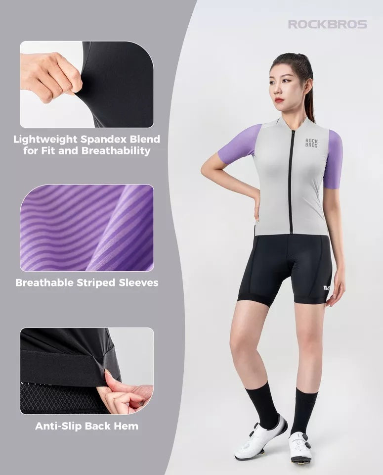 ROCKBROS Maillot de cyclisme pour femme à manches courtes - Veste de vélo d'été - Maillot de vélo de route avec 3 poches arrière - Vêtements de cyclisme VTT respirants