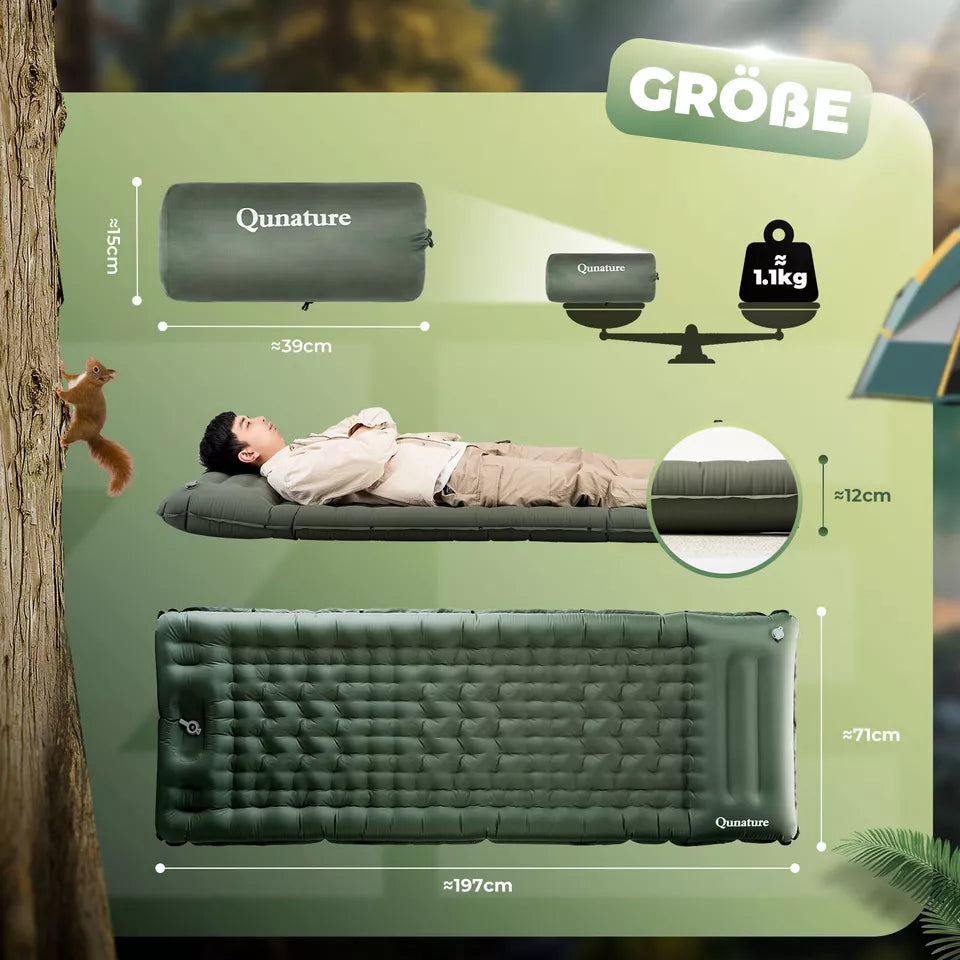 Tapis de couchage gonflable QUNATURE 197*71 cm matelas gonflable 2 couleurs