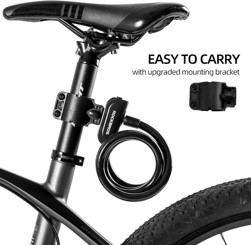 ROCKBROS antivol de vélo câble antivol avec support de montage 2 clés