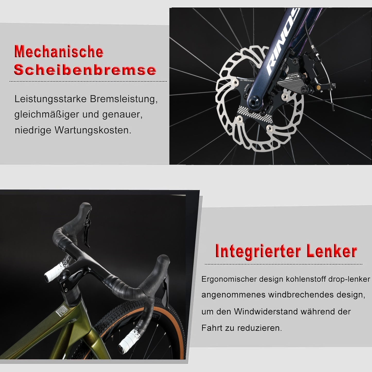 RINOS Vélo de route en carbone 700C Shimano 105 R7000 22 vitesses Odin3.0