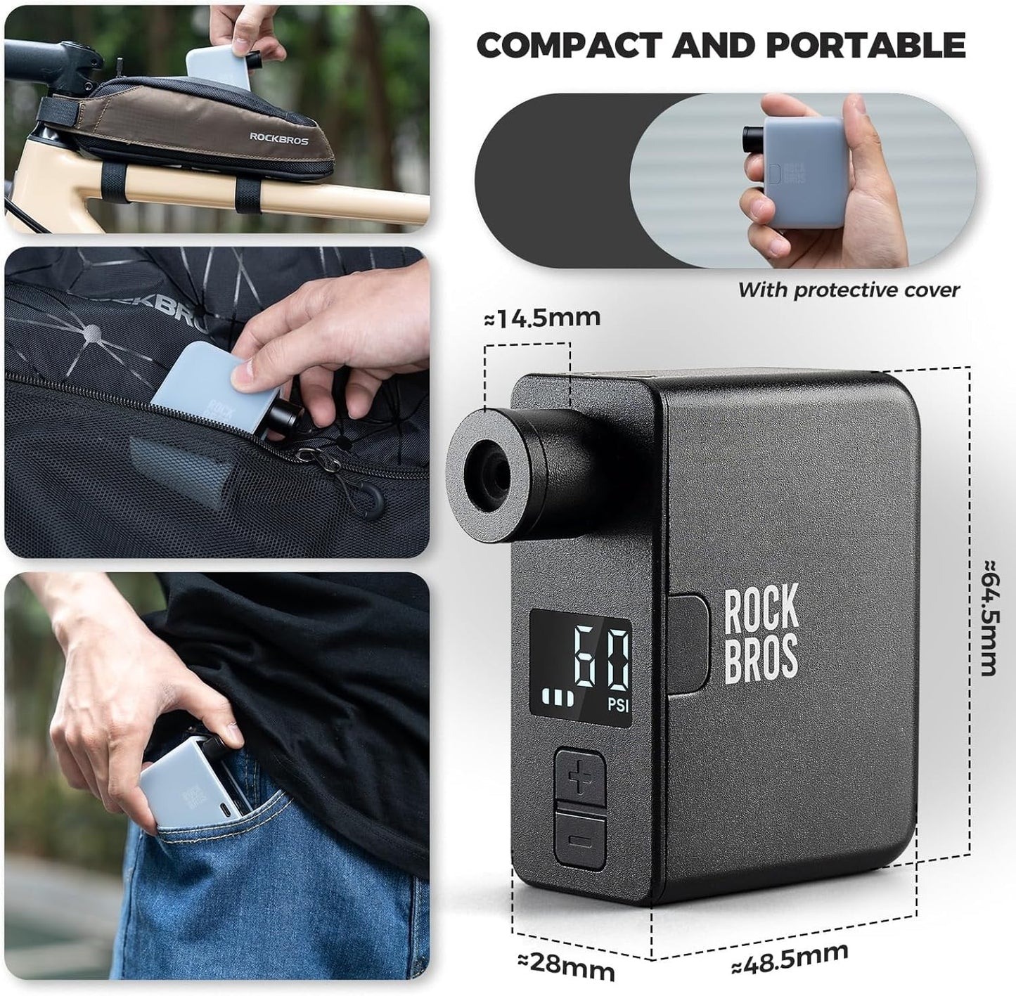 ROCKBROS pompe à vélo électrique 120PSI Mini pompes portables rechargeables 450mAh minuscule e-pompe petit compresseur