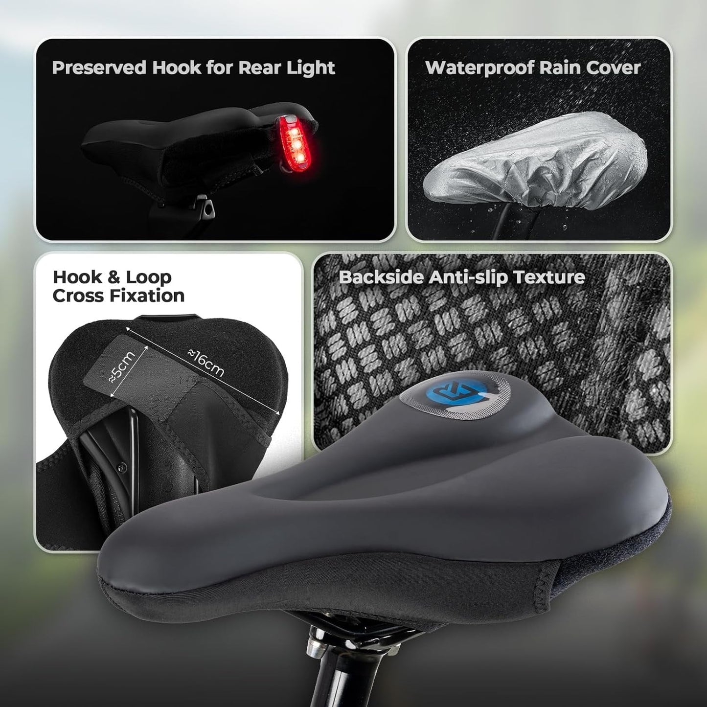 ROCKBROS Housse de Selle en Gel Housse de Selle de Vélo Housse de Selle de Vélo Rembourrée avec Protecteur de Selle Imperméable pour Hommes et Femmes 28 cm x 17,5 cm Bleu/Rouge