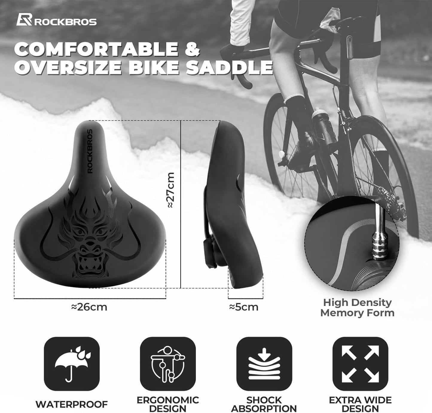 ROCKBROS selle de vélo selle de vélo confortable ergonomique large pour BMX vtt vélo de route confortable