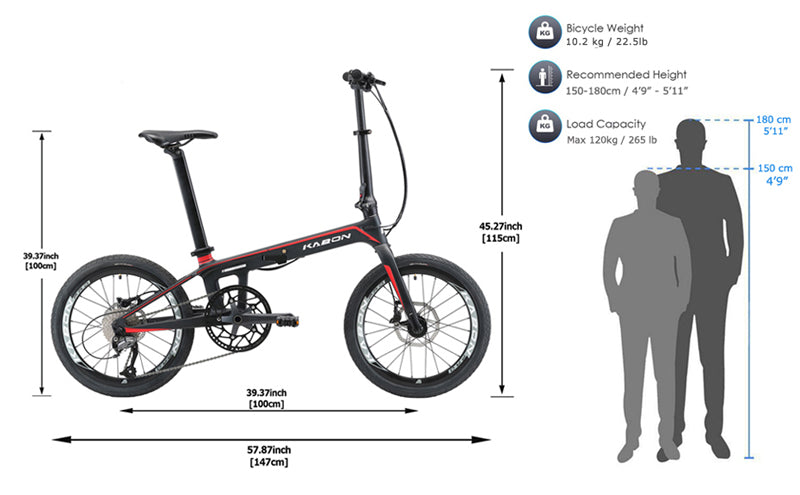 KABON City vélo pliant carbone Shimano Altus 9S 20 pouces avec roues en carbone