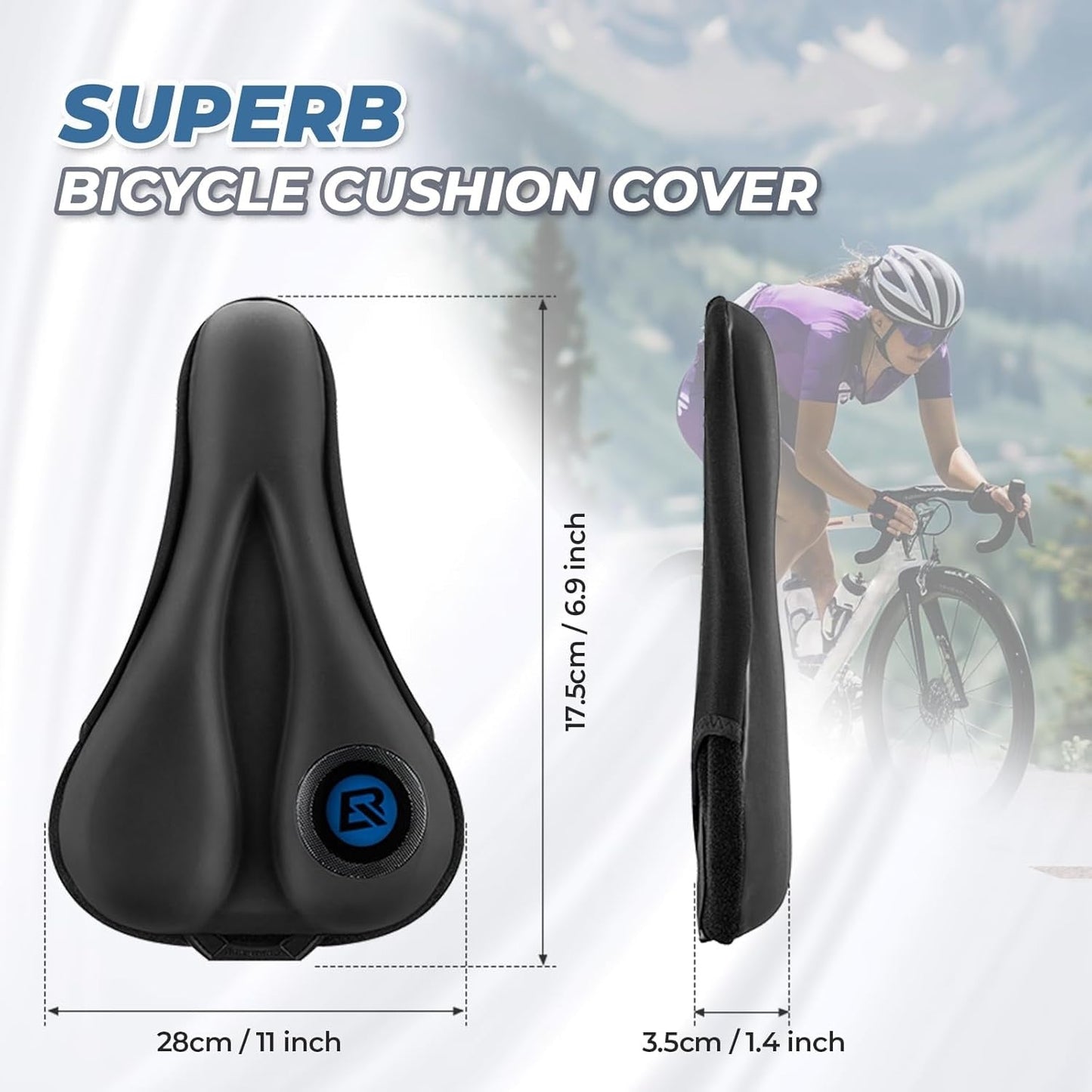 ROCKBROS Housse de Selle en Gel Housse de Selle de Vélo Housse de Selle de Vélo Rembourrée avec Protecteur de Selle Imperméable pour Hommes et Femmes 28 cm x 17,5 cm Bleu/Rouge