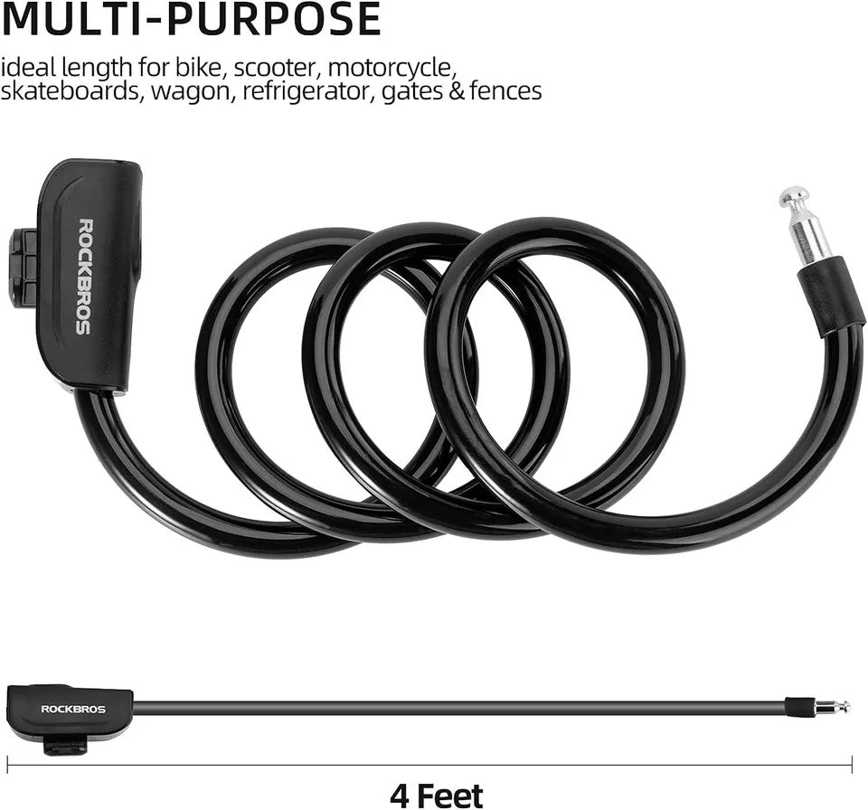 ROCKBROS antivol de vélo câble antivol avec support de montage 2 clés