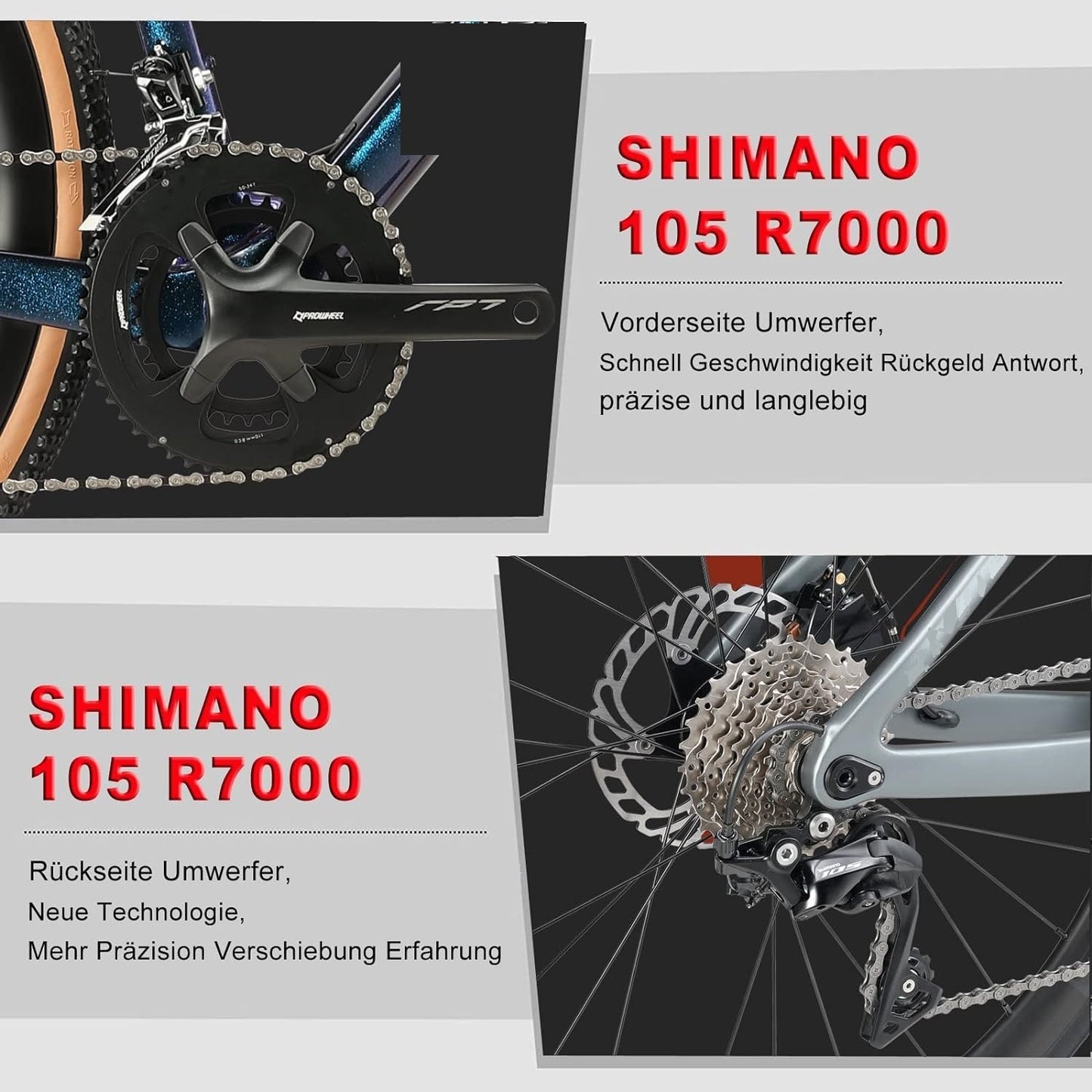 RINOS Vélo de route en carbone 700C Shimano 105 R7000 22 vitesses Odin3.0