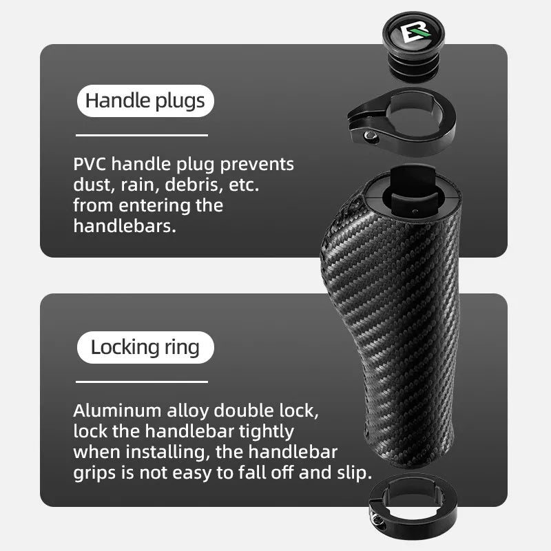 ROCKBROS – poignées de guidon de vélo à motif carbone, Double verrouillage, 22.2mm
