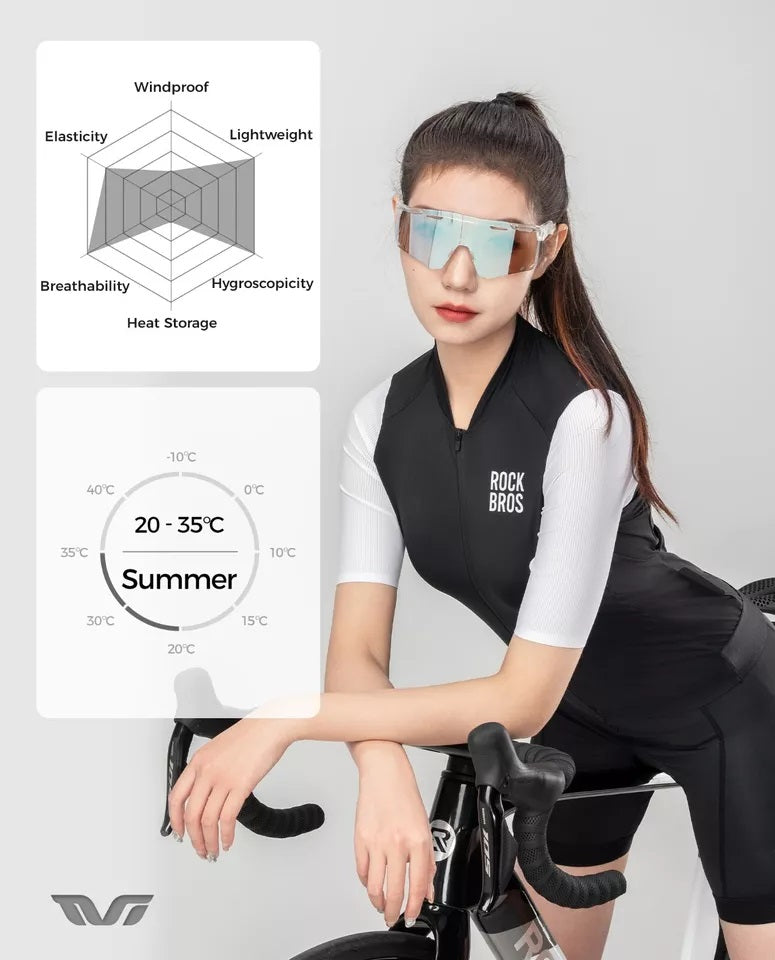 ROCKBROS Maillot de cyclisme pour femme à manches courtes - Veste de vélo d'été - Maillot de vélo de route avec 3 poches arrière - Vêtements de cyclisme VTT respirants