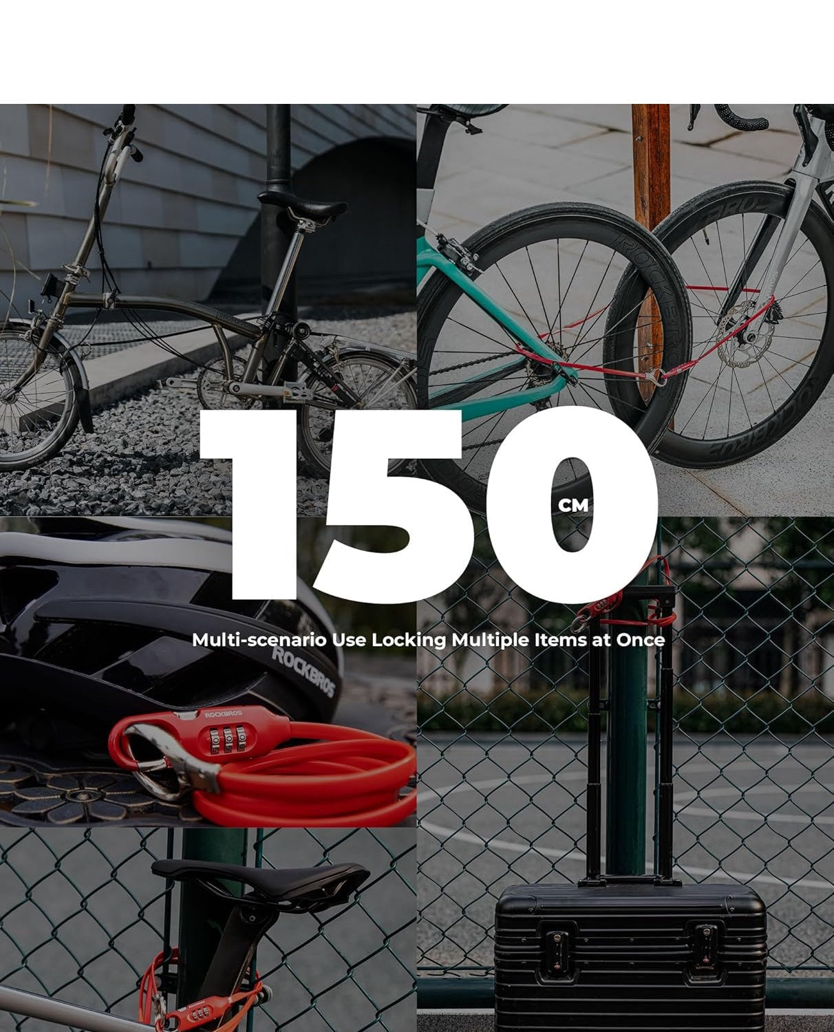 ROCKBROS câble antivol de vélo 150cm avec code numérique antivol pour vélo scooter bébé poussette rouge/noir