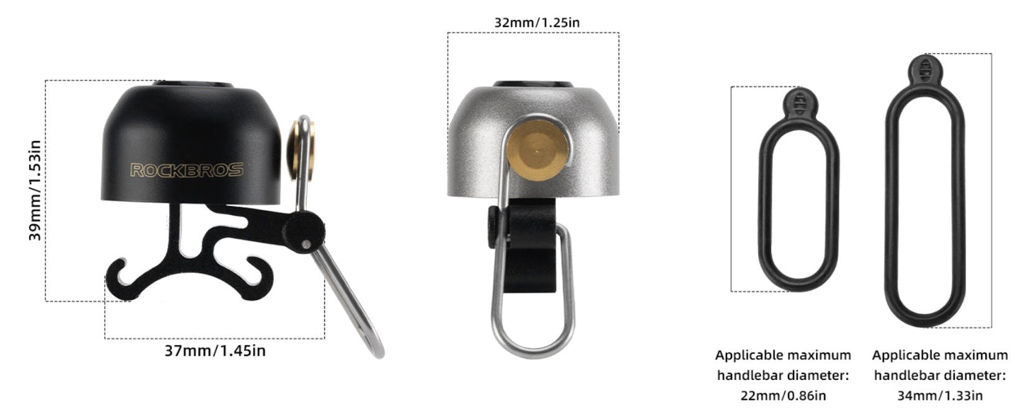 ROCKBROS cloche de vélo guidon classique, VTT rétro cloche de vélo cloche forte vélo cloche de vélo en cuivre pour 22-34 mm