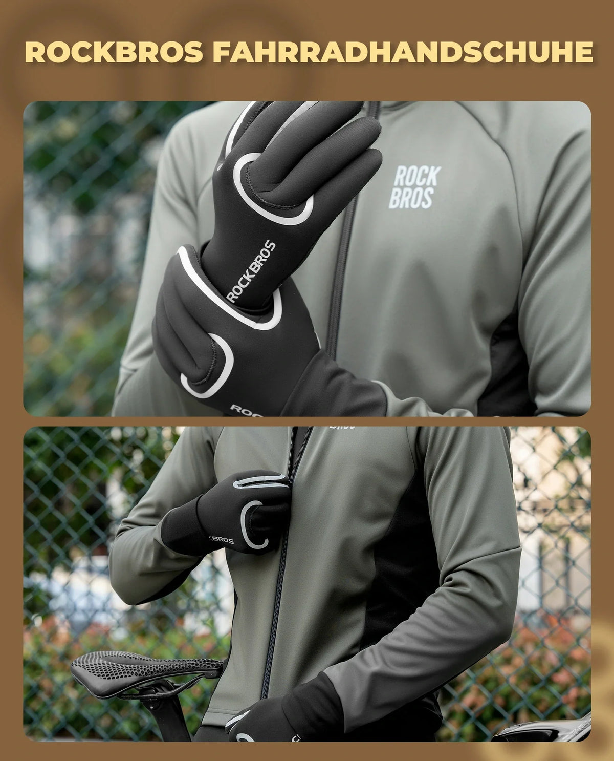 ROCKBROS Gants de vélo d'hiver, étanches et coupe-vent S365