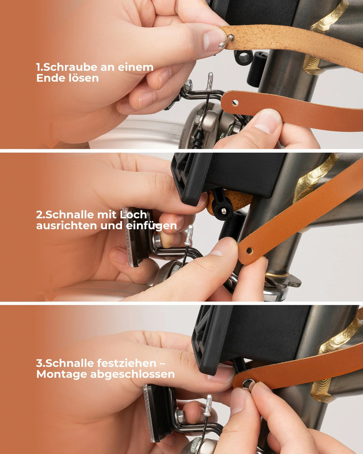 ROCKBROS Poignée à dégagement rapide en cuir pour Brompton Sangle à boucle en cuir Accessoire vélo pliant