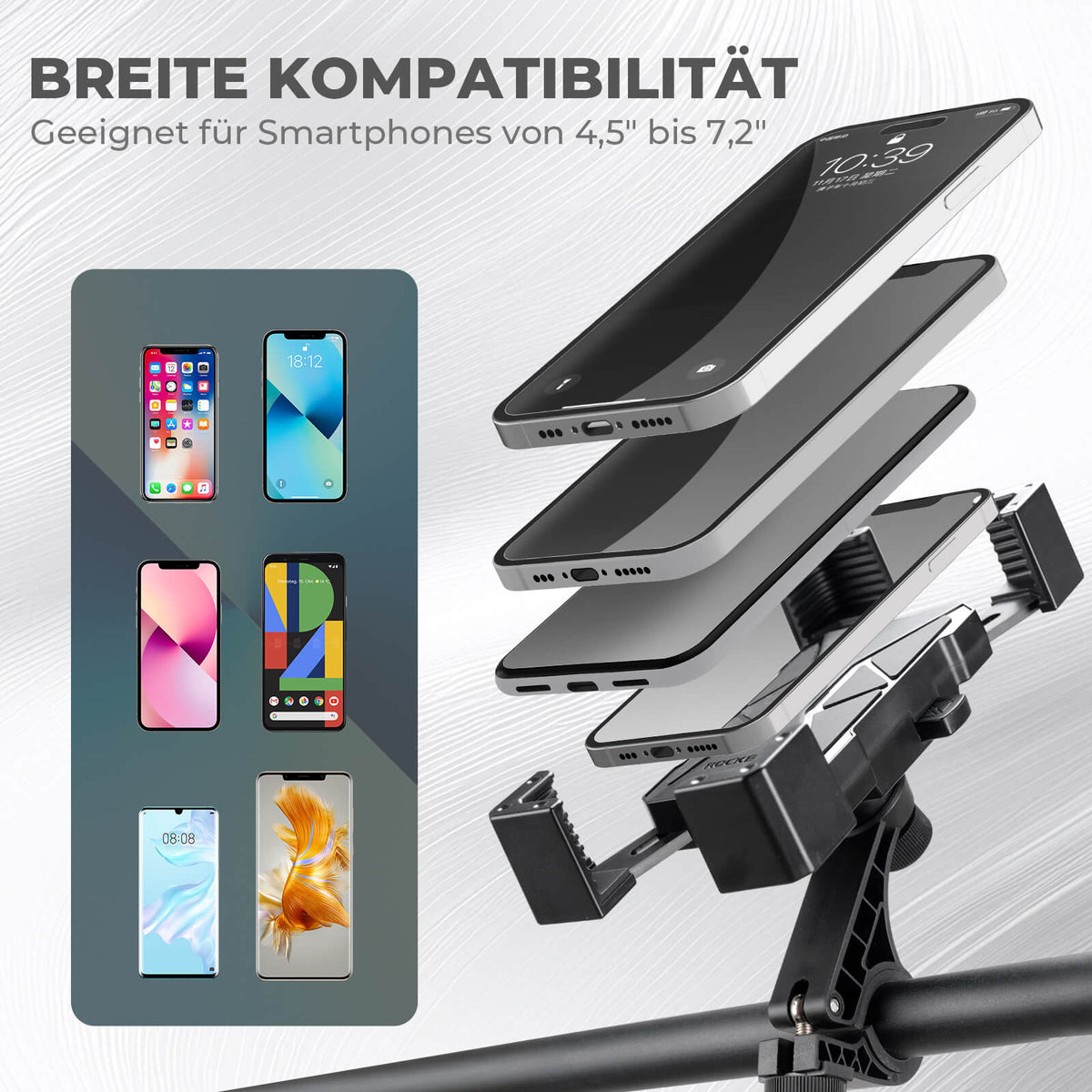 ROCKBROS Support de téléphone pour vélo rotatif 360° pour téléphones 4.5~7.2"