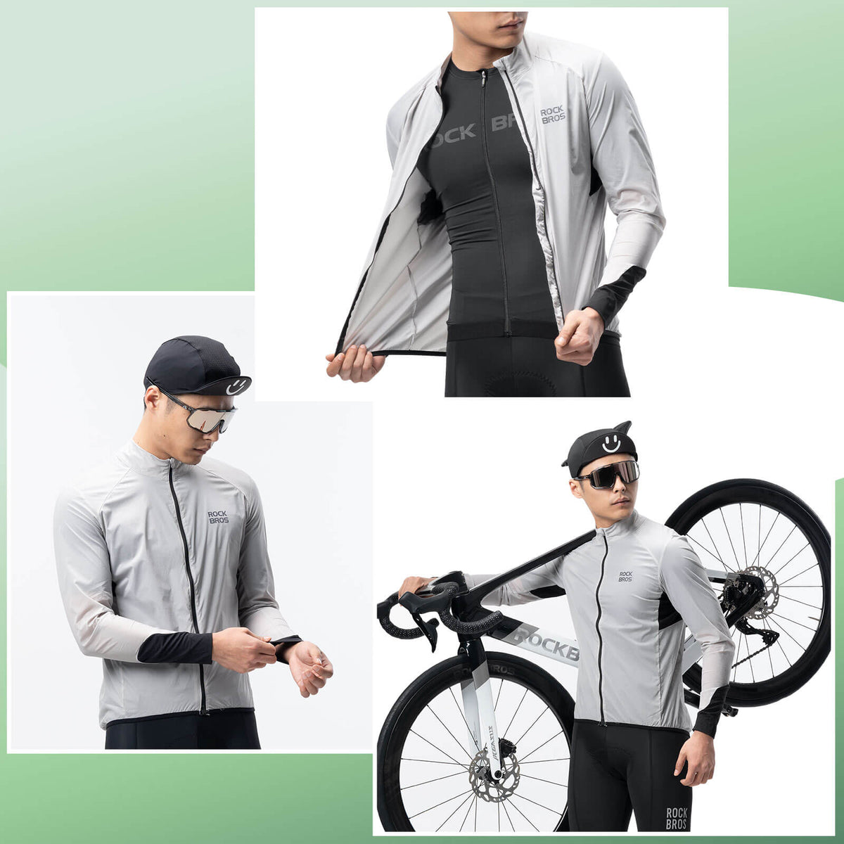 ROCKBROS Veste de vélo légère respirante réfléchissante gris homme