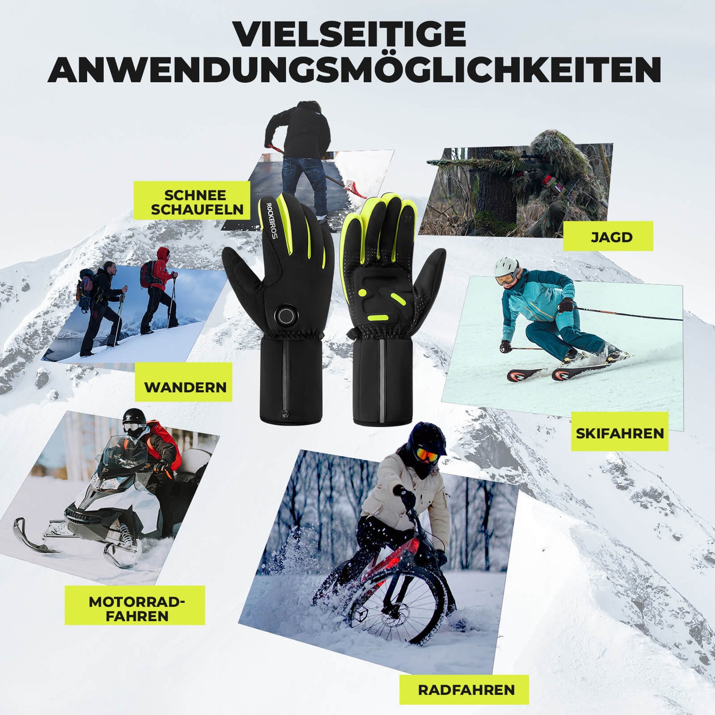 Gants de cyclisme chauffants d'hiver pour écrans tactiles, tailles M à 2XL, ROCKBROS