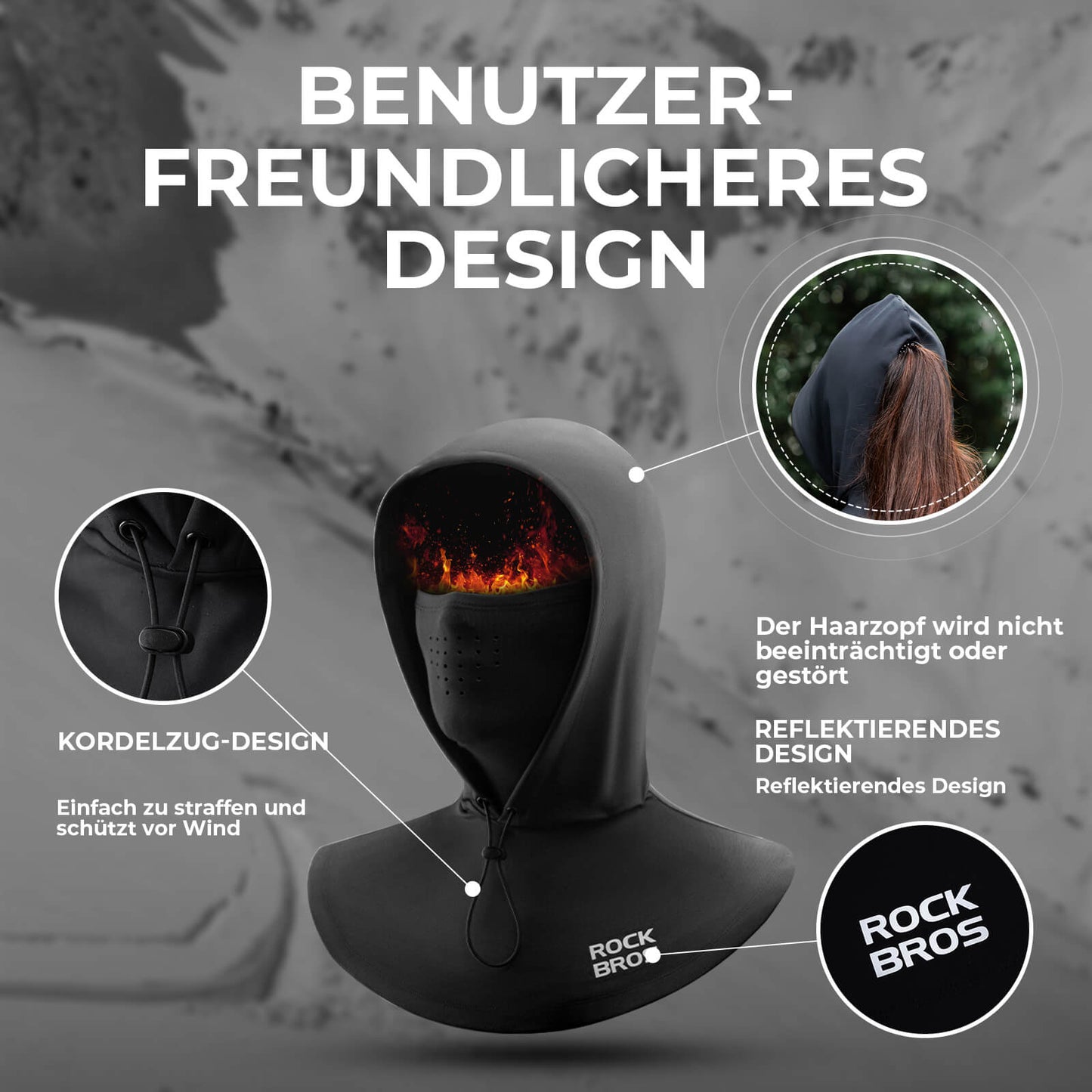 Cagoule d'hiver avec masque facial, cagoule chaude et coupe-vent pour hommes et femmes, ROCKBROS