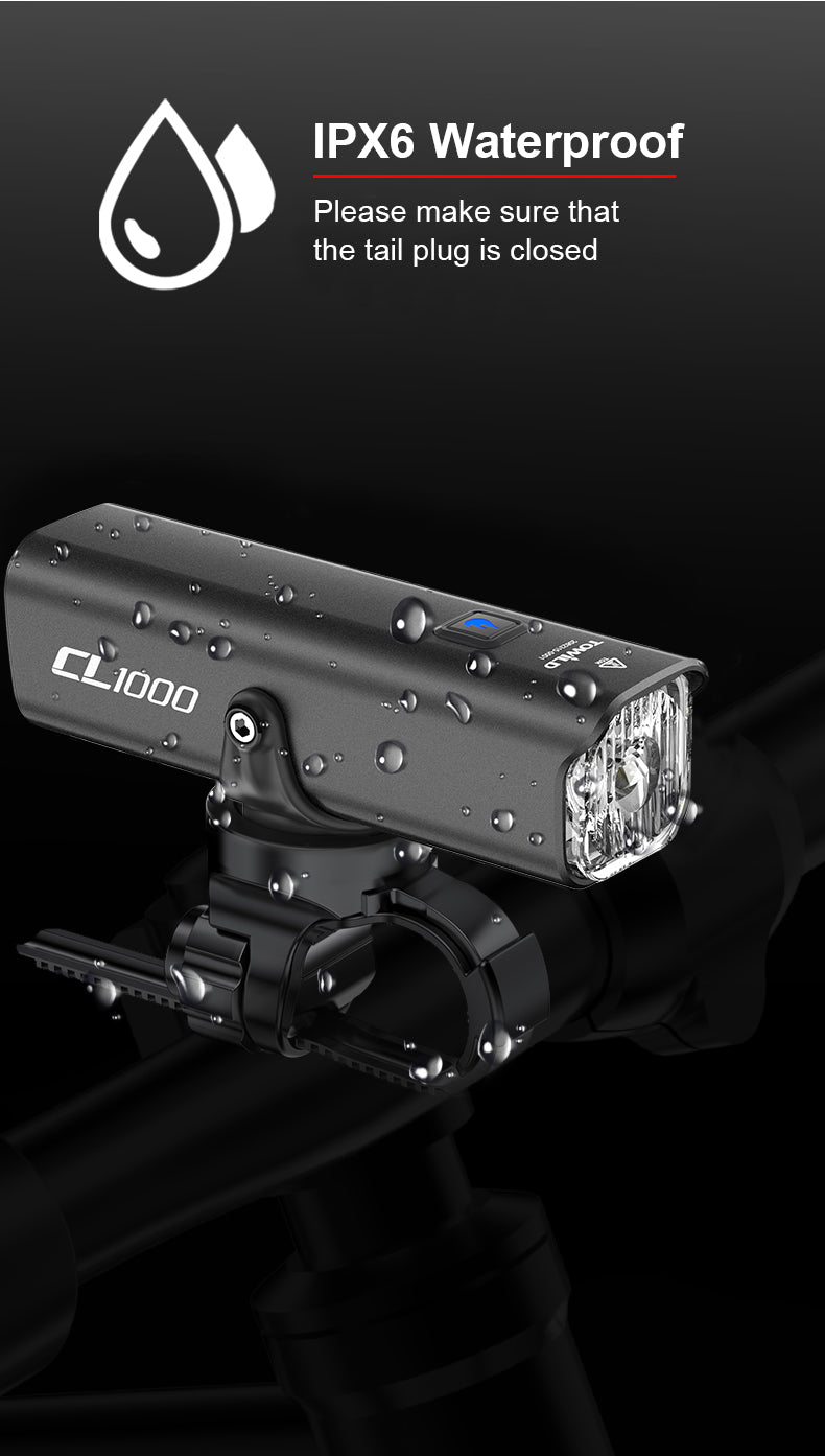 TOWILD CL1000 Éclairage de vélo pour conduite de nuit Compatible avec support Garmin/GoPro 1000 lumens Phare de vélo lumineux Batterie 4000 mAh Éclairage de vélo étanche pour les navetteurs