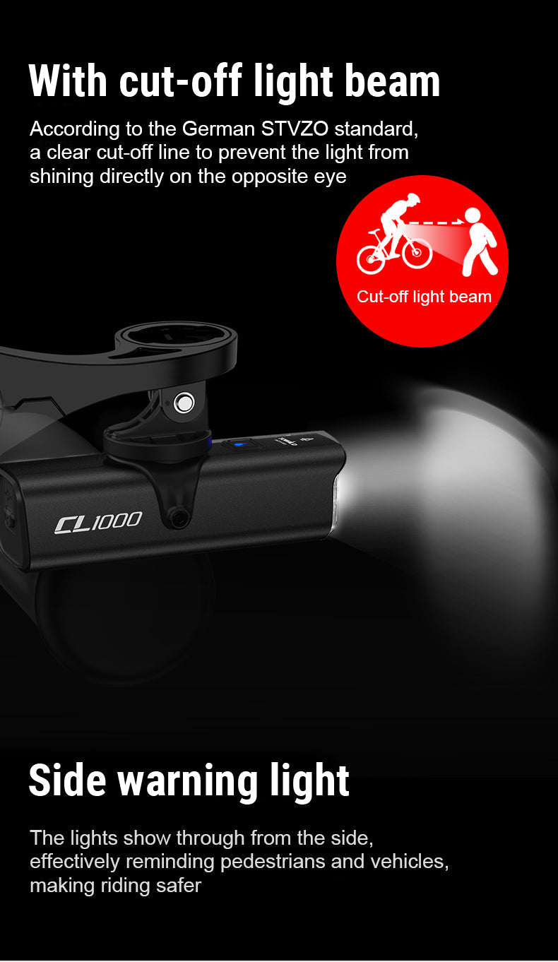 TOWILD CL1000 Éclairage de vélo pour conduite de nuit Compatible avec support Garmin/GoPro 1000 lumens Phare de vélo lumineux Batterie 4000 mAh Éclairage de vélo étanche pour les navetteurs
