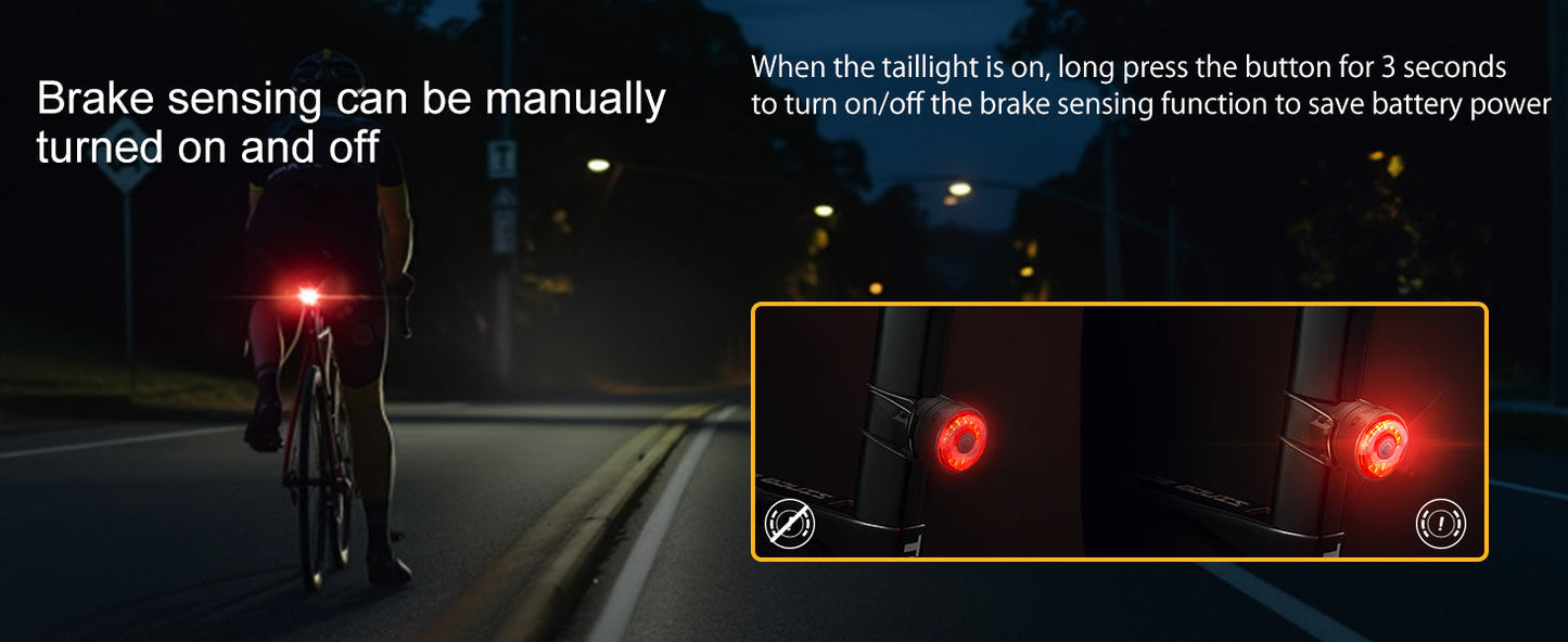 TOWILD TL03 Feu arrière de vélo à détection automatique, feu arrière rechargeable par USB, étanche IPX7, 3 modes de sécurité, ultra lumineux pour la sécurité de nuit