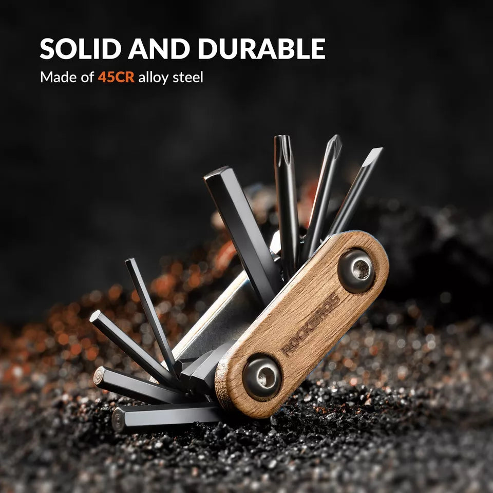 ROCKBROS Outil de réparation de vélo 8 en 1 Multitool en bois en acier inoxydable