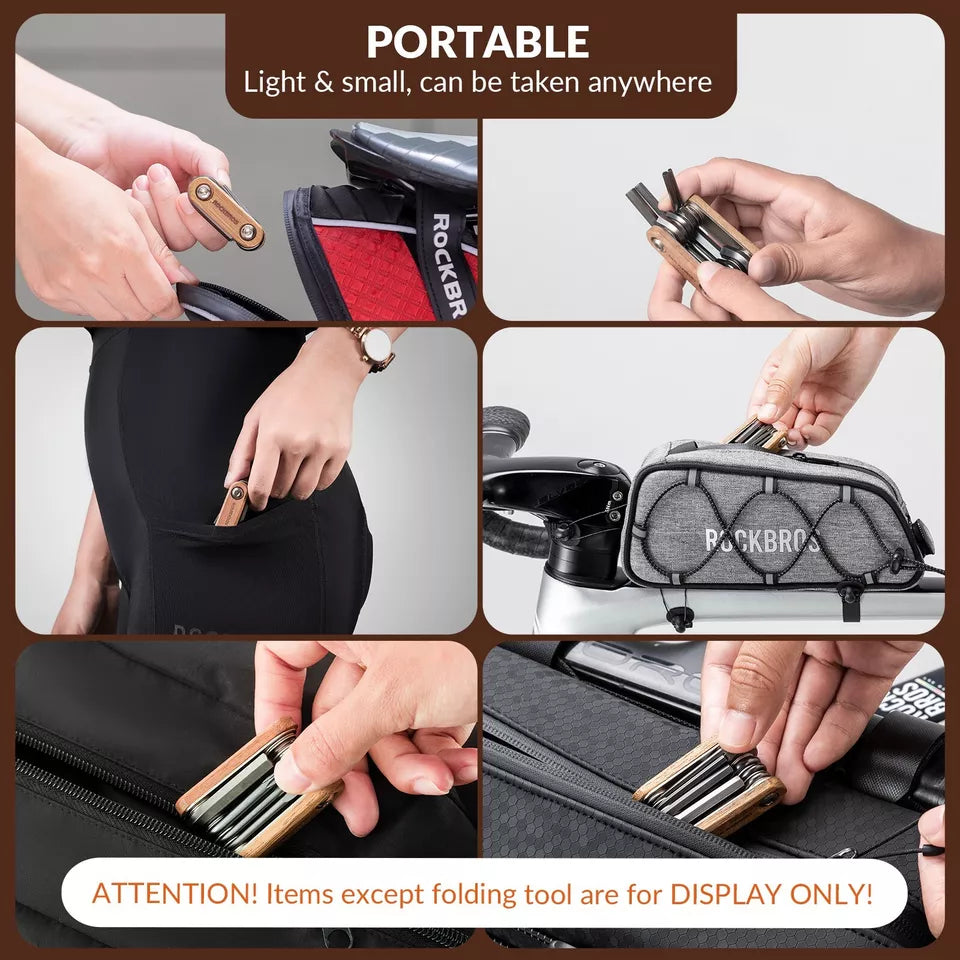 ROCKBROS Outil de réparation de vélo 8 en 1 Multitool en bois en acier inoxydable