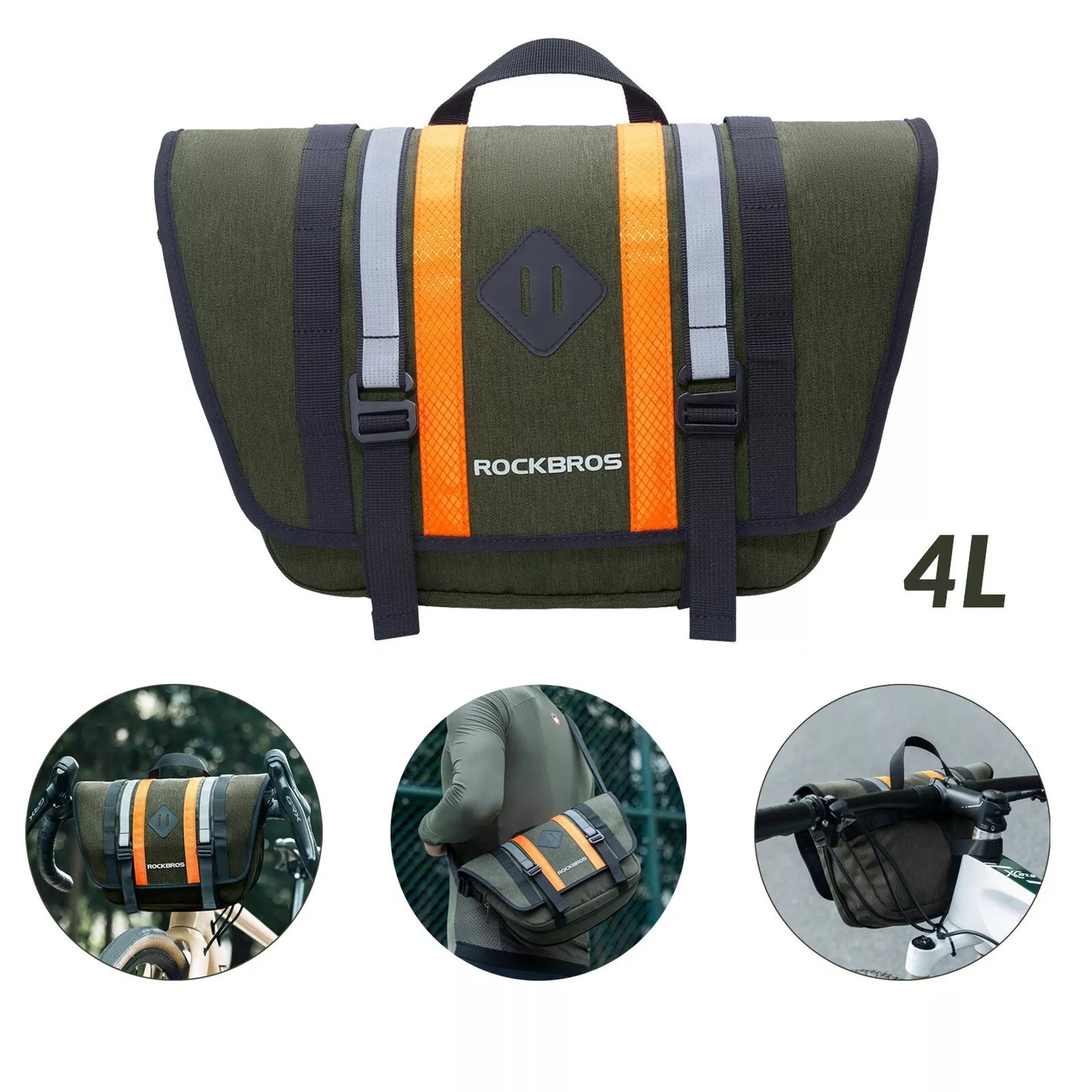 ROCKBROS 2.5L-4L sac de guidon sac de vélo avant sac croisé avec bandoulière vert