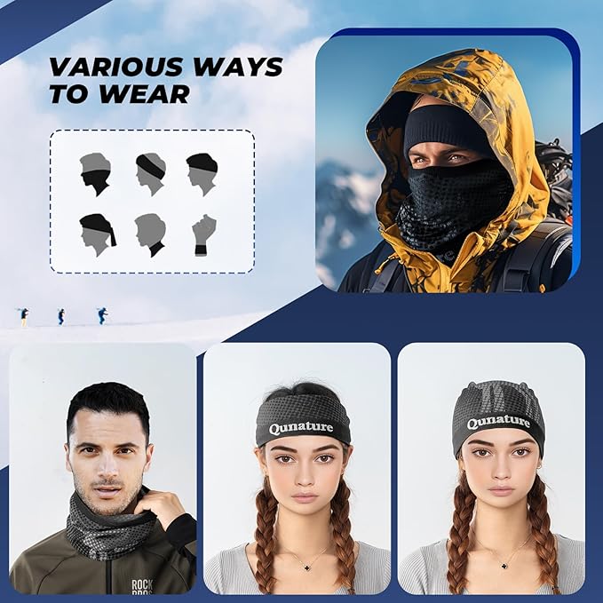 Qunature Écharpe multifonctionnelle en tube d'hiver, coupe-vent, élastique et respirante, cache-cou pour femmes et hommes pour les sports de plein air, le ski, la course à pied, le cyclisme, la randonnée