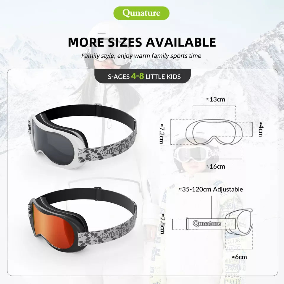 Lunettes de ski Qunature, lunettes de snowboard pour enfants et adultes portant des lunettes, anti-buée