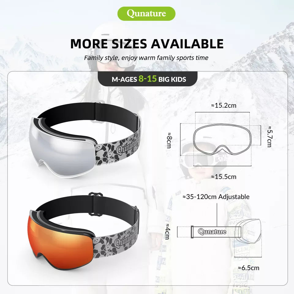 Lunettes de ski Qunature, lunettes de snowboard pour enfants et adultes portant des lunettes, anti-buée