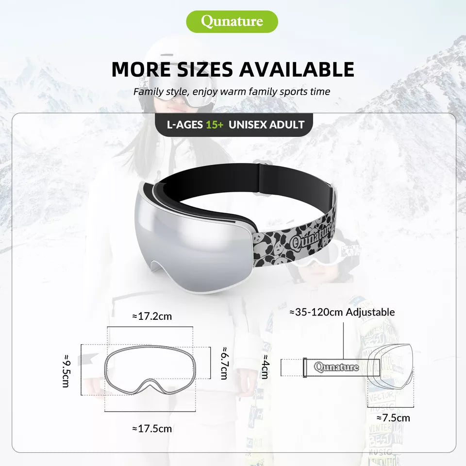 Lunettes de ski Qunature, lunettes de snowboard pour enfants et adultes portant des lunettes, anti-buée