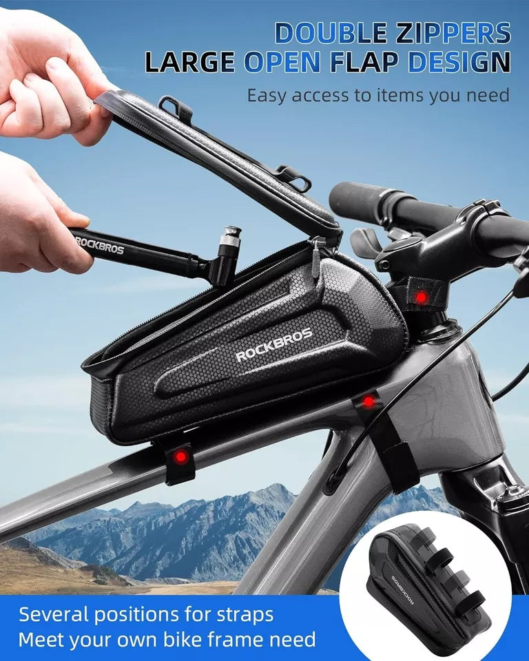 Sac de vélo ROCKBROS Sac de cadre à coque rigide de 1,5 L avec support pour téléphone portable jusqu'à 6,5 pouces