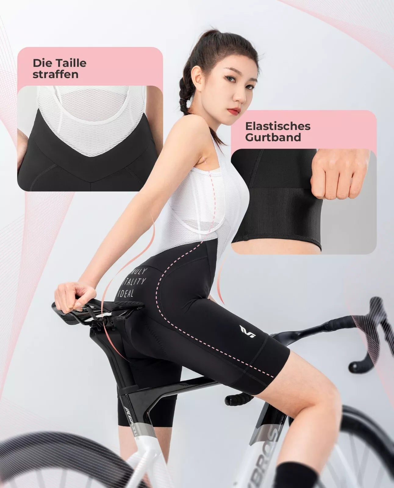 ROCKBROS Cuissard à bretelles de cyclisme pour femme avec bretelles, cuissard à bretelles de vélo rembourré, VTT
