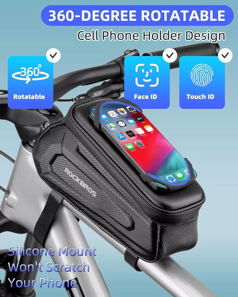 Sac de vélo ROCKBROS Sac de cadre à coque rigide de 1,5 L avec support pour téléphone portable jusqu'à 6,5 pouces