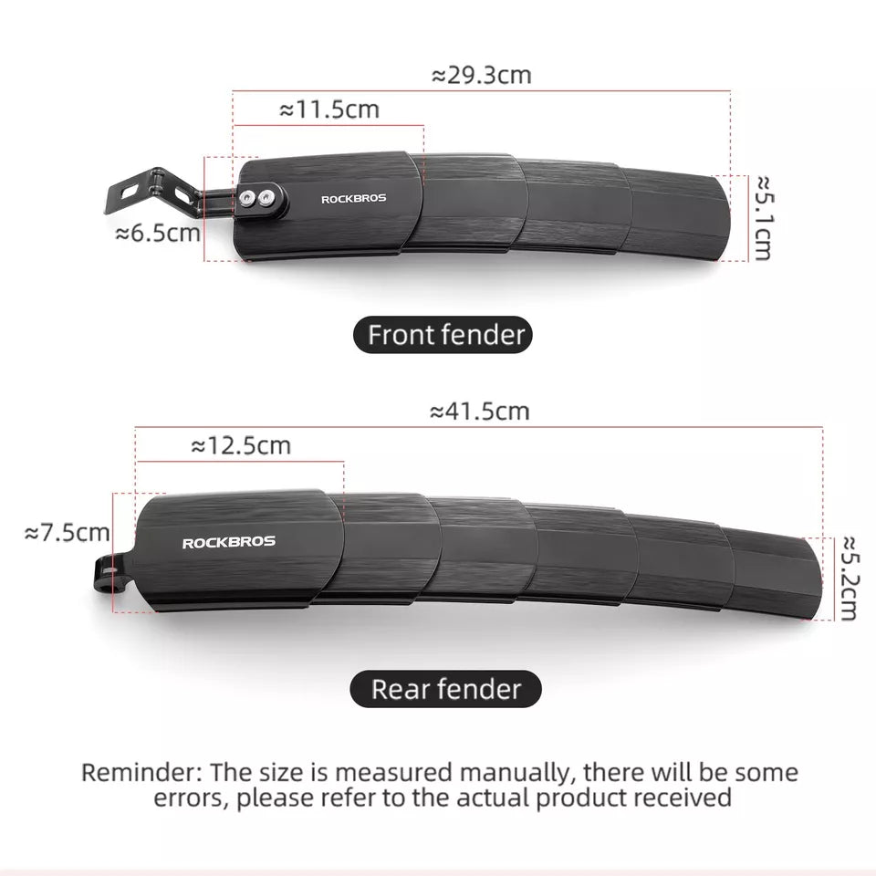 Jeu de garde-boue de vélo ROCKBROS avant + arrière pour 24-29 pouces, rétractable et réglable