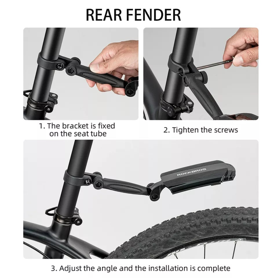 Jeu de garde-boue de vélo ROCKBROS avant + arrière pour 24-29 pouces, rétractable et réglable