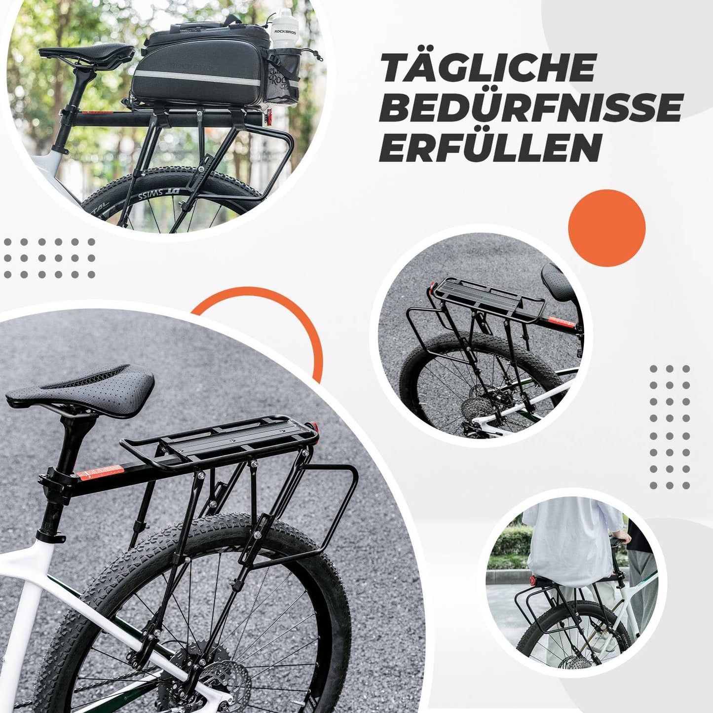 Porte-bagages de vélo réglable avec système de fixation rapide et réflecteur, ROCKBROS